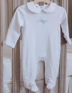 Ensembles de vêtements pour bébé, <span class=keywords><strong>col</strong></span> Peter Pan avec bordure picotée, broderie personnalisée, barboteuse en coton 100% pour nouveau-né - Product Image 2