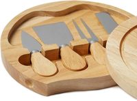 Planche à découper en bois écologique chinoise bon marché avec tiroir coulissant et plateau à fromage rond, passe au lave-vaisselle, comprend un ensemble de couteaux