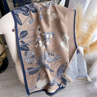 2025 automne nouveau Style femmes épaissi chaud écharpe plante Floral Jacquard minimaliste polyvalent cou plus chaud châle Polyester hiver
