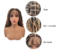 Perruque tressée faite main en dentelle complète de 24 pouces, 400g, avec tresses ombrées à trois brins, boucles ondulées effet eau et raie carrée