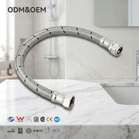 Tuyau de plomberie moderne flexible en acier inoxydable tressé, longueur 30 cm, diamètre intérieur 1/4, pression 10 bars, eau chaude/froide