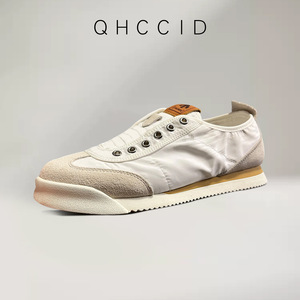 QHCCID Baskets en toile blanches à talon bas, chaussures décontractées à enfiler pour hommes, design tendance - Product Image 3