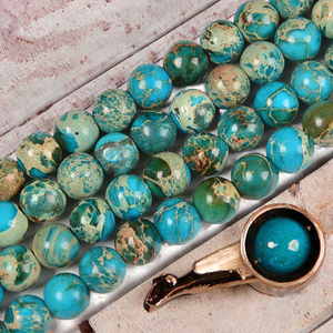 Perles rondes en jaspe impérial bleu turquoise sédiment marin Kelingna, 4 mm, 6 mm, 8 mm, 10 mm, 12 mm, certifiées GIC pour la fabrication de bijoux - Product Image 3