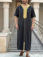 Remise sur les commandes en gros disponible : Abaya de prière musulmane avec broderie artisanale, Jibba Abaya traditionnelle, Vêtements pour hommes, Jalabiya Thobe