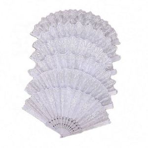 Abanico Plegable de Tela Plateada Blanca de Lujo, 23x42cm, Abanico de Mano con Estampado en Caliente para Novia, Accesorios para Hanfu y Cheongsam, Logotipo Personalizado - Product Image 1