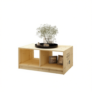 Mesa de Centro de Madera Maciza de Abeto, Diseño de Madera Natural, Estantes Abiertos, Muebles para Sala de Estar - Product Image 1