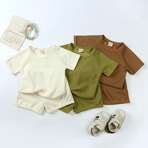 Ensembles de vêtements décontractés personnalisés pour enfants, en polyester/coton gaufré, pour filles et garçons, vente en gros pour l'été - Product Image 1