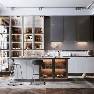 Armoire modulaire en contreplaqué de style singapourien pour cuisine, belle cuisine prête à l'emploi, design de cuisine complet de couleur blanche, armoires de cuisine en PVC - Product Image 5