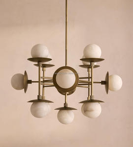 Lampadario in Ottone e Alabastro in Stile Classico Americano Moderno per Ville, Residenze, Uffici, Soggiorni e Camere da Letto - Product Image 2