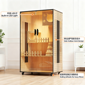 Villa per Gatti Moderna in Legno e Vetro con Tiragraffi e Porta in Vetro Temperato, Mobiletto/Gabbia per Gatti Pronta per la Spedizione - Product Image 2