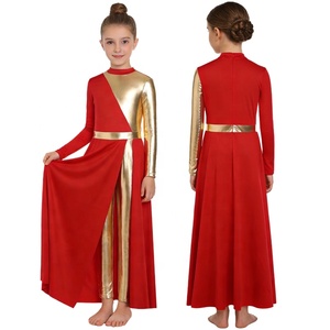 Costume de danse de louange métallique pour filles de 6 à 16 ans, robe de chorale d'église et leggings pour spectacles sur scène, idéal pour la danse de salon et la danse latine. - Product Image 2