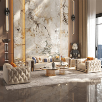 Luxuriöses Hochwertiges Echtes Leder Chesterfield Modulares Schlafsofa Set mit Goldenen Beinen Gepolsterte Wohnzimmermöbel