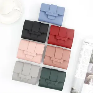 Dompet wanita merek mewah baru dompet koin Mini kecil hitam merah dompet wanita pengait tempat kartu dompet wanita ritsleting gesper kulit wanita