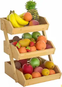 Large Capacity Fruit Stand Storage Holder 3-tiers Bamboo Fruit Basket For Kitchen Or Home