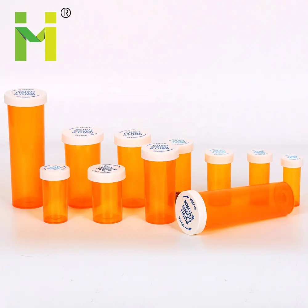 Plastic Dram 30dr Cap Pillen Capsules Kindveilige Containers Oranje Fles Kind Slip Cap Flesjes