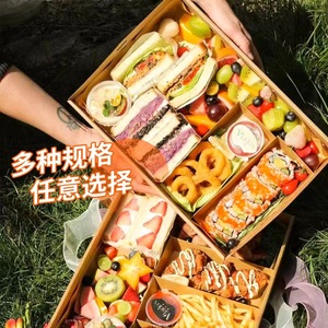 กล่องปิกนิกแบบใช้แล้วทิ้ง กล่องอาหารกระดาษคราฟท์ สำหรับแคมป์ปิ้งกลางแจ้ง ซูชิ กล่องอาหารกลางวันแบบนำกลับบ้าน ขายส่ง - Product Image 4