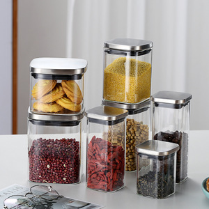 Contenedor de vidrio de borosilicato alto en especias de cocina de estilo rural grande, tarros de almacenamiento con tapas de acero inoxidable - Product Image 3