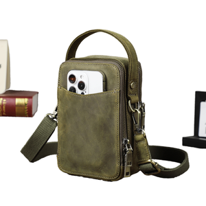 Sac bandoulière vintage en cuir véritable pour homme, petit sac messager, sac à bandoulière, chaînes, imperméable, vente en gros - Product Image 1