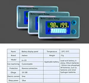 Voltmeter Digital indikator kapasitas baterai Lithium timbal asam LCD DC10-100V dengan tampilan suhu