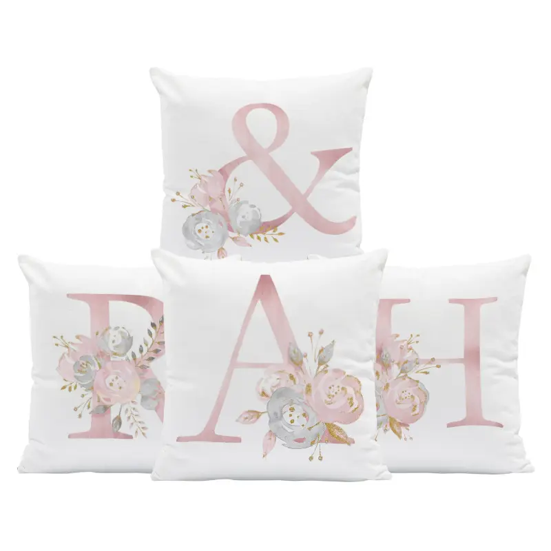 Rose fleurs lettre imprimer jeter taie d'oreiller Alphabet décoratif housses de coussin pour canapé canapé chambre