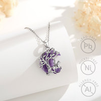 Collier en laiton plaqué rhodium Merryshine en forme de lune, Arbre de Vie, avec pendentif cheval en améthyste porte-bonheur pour femme