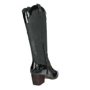 Bottines western pour femmes, noires, mi-mollet, avec motif étoile brodé, bout pointu - Product Image 3