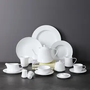 PITO Wholesale New Design Hotel Ceramic High White Porcelain Steak Tableware Plate Set