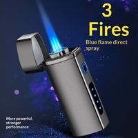 Briquet à gaz butane rechargeable en métal coupe-vent, à 3 flammes, pour cigarettes, barbecue, bougies, avec perforateur à cigares – Vente chaude