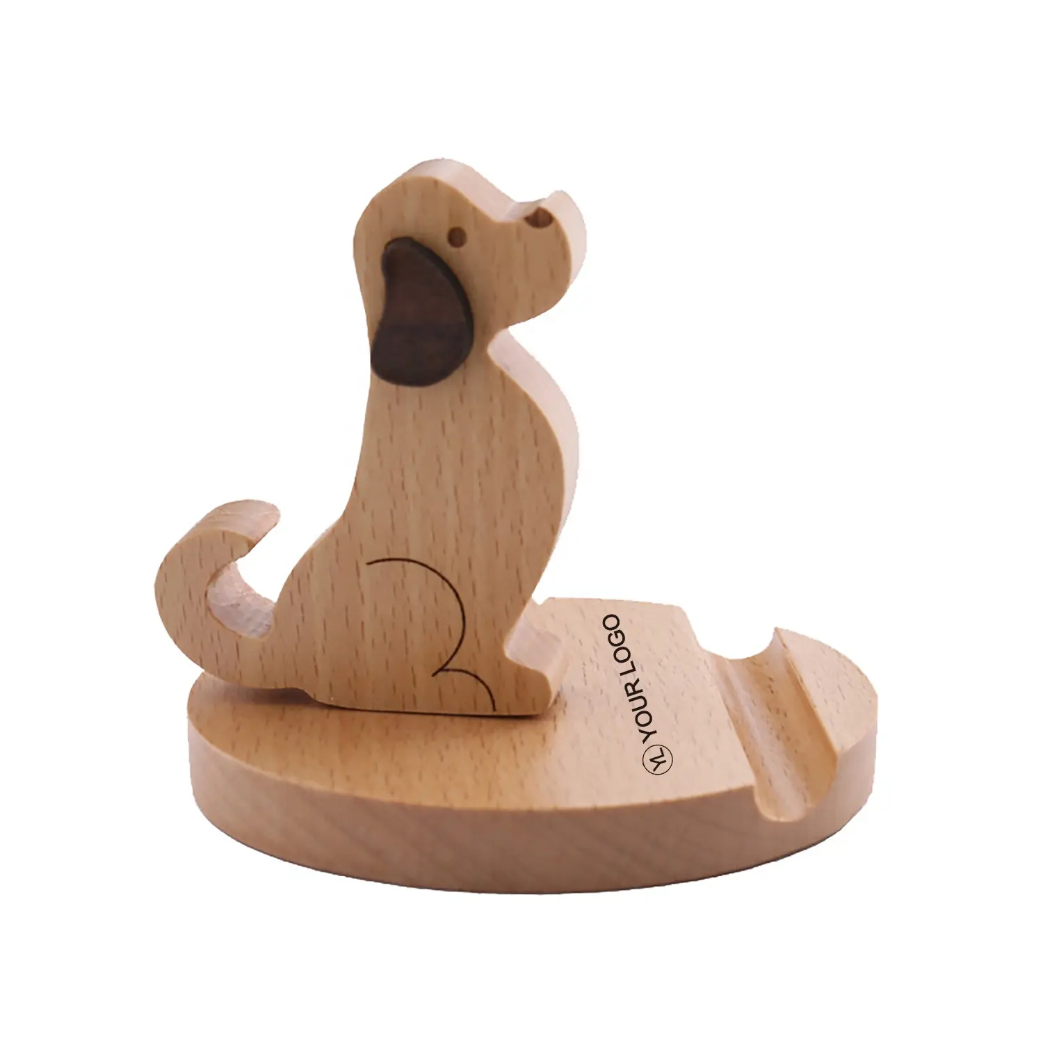 Custom LOGO Printed Wooden Animal Cute Dog Desktop Tablet Ornament Smartphone Cellphone Holder Stand