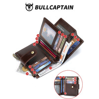 BULLCAPTAIN Dompet Pria Kulit Sapi Asli Dompet Pemblokir RFID dengan Saku Koin Ritsleting Slot Multi Kartu Klip Uang Pria