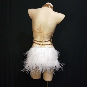 Body Sexy Transparente con <span class=keywords><strong>Plumas</strong></span> de Cristal Dorado para Mujer, Traje de Espalda Descubierta para Club, Ropa de Baile de Stripper Exótica - Product Image 4