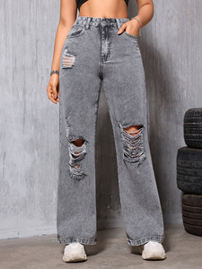 <span class=keywords><strong>Jeans</strong></span> logori lavati XS-XL con buchi strappati pantaloni a gamba dritta alla moda pantaloni casual da strada - Product Image 3