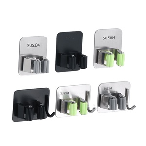 Support de balai et de serpillière mural sans perçage en acier inoxydable 304 pour cuisine et salle de bain, <span class=keywords><strong>rangement</strong></span> domestique - Product Image 2