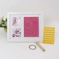 Kit de cadre photo en bois DIY pour empreintes de pattes d'animaux, boîte de présentation pour souvenirs de chien et de chat avec tampons alphabet en argile à séchage à l'air pour cadeau commémoratif d'animal de compagnie