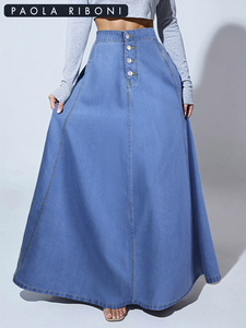 Women's High Waist Mermaid Jeans <b>Skirts</b> <b>Long</b> Custom Denim Button Decoration Slit Solid Pattern High Quality Knitted for <b>Summer</b> - Product Image 2