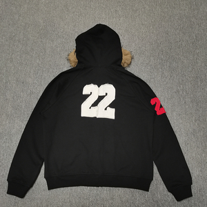 Tudung tambal sulam pria katun Distressed mode kustom Hoodie ukuran besar crop up ritsleting - Product Image 2