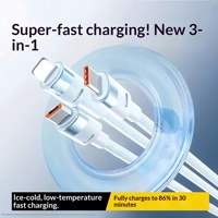 Kabel Data Pengisian Daya Super Cepat Berbahan Nilon Kepang Satu-ke-Tiga, Cocok untuk Ponsel Android Tipe-C dan Kabel Pengisian Daya Mobil