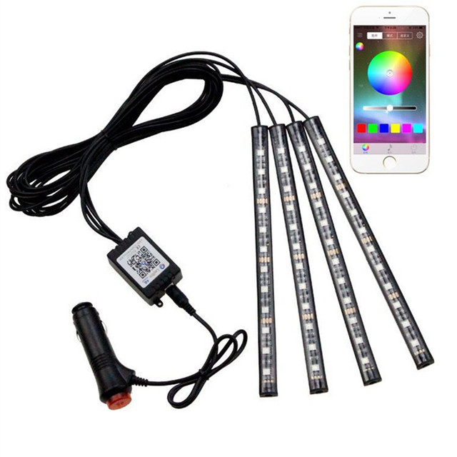Interior Car Atmosphere Lights LED Strip Light Waterproof 4pcs 48 LED APP Control Ambient DIY Lighting Kit for Car Decor