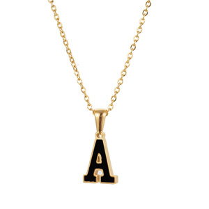 Zogxin Initial Letter <b>Necklace</b> Gold Plated Black Enamel Pendant Women's Fashion Jewelry Daily Wear Gift A B C <b>D</b> - Product Image 5