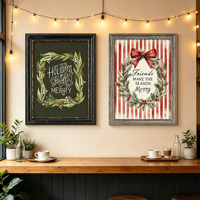 Décoration murale de Noël en bois vieilli avec citation et couronne, style campagnard saisonnier