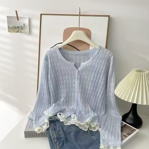 قميص نسائي جديد للصيف بأكمام طويلة من الدانتيل المجوف الرقيق والأنيق - Product Image 3