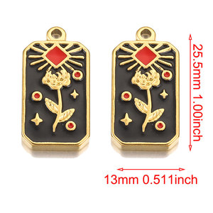 Pendentif rectangulaire en acier inoxydable pour tarot |   Amulette Soleil Lune Étoile en émail glacé |   Colliers et bracelets à breloques DIY - Product Image 6
