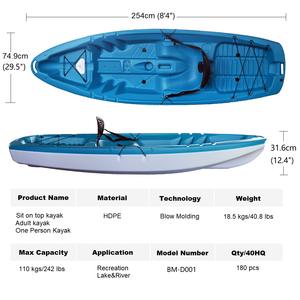 للبيع بالجملة زورق زورق من البلاستيك عالي الكثافة زوارق وقوارب قوارب زورق بجولة مصبوبة/قوارب الكاياك يجلس على رأس زورق جلوس واحد - Product Image 4
