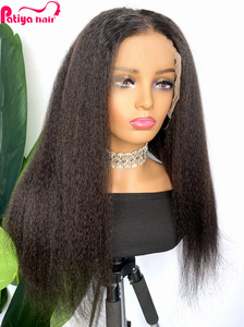 Plateforme d'achats chinoise pas cher brut brésilien cheveux humains avant de lacet perruques pour les femmes noires 13x4 sans colle perruque droite crépue - Product Image 4