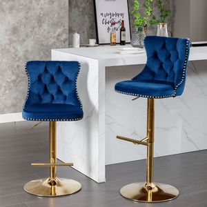 Tabourets de bar modernes en velours Db A&A Furniture, hauteur réglable 25-33 pouces, base pivotante en métal, chaise de bar pour la maison - Product Image 3