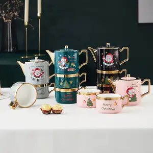 Northern European Ceramic Teapot and cup set Santa Claus design coffee and tea set set living room household gifts