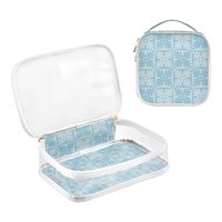 Sac de maquillage en PVC transparent bleu avec logo personnalisé Hawaï, étui organisateur en vinyle, sac de voyage Aloha pour femmes