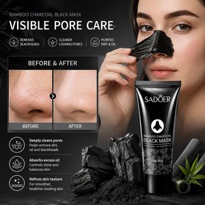 Masque noir au charbon de bambou SADOER / Masque liquide anti-points noirs / Éliminateur de points noirs du nez / Masque peel-off pour le nez pour tous types de peau - Product Image 3
