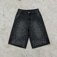 Shorts en jean streetwear personnalisés OEM ODM pour hommes, fabriqués en usine, shorts tendance avec strass et délavage acide pour hommes