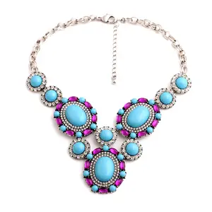 High quality turquoise resin statement necklace Zinc alloy women's necklaces jewelry wholesale NK1514